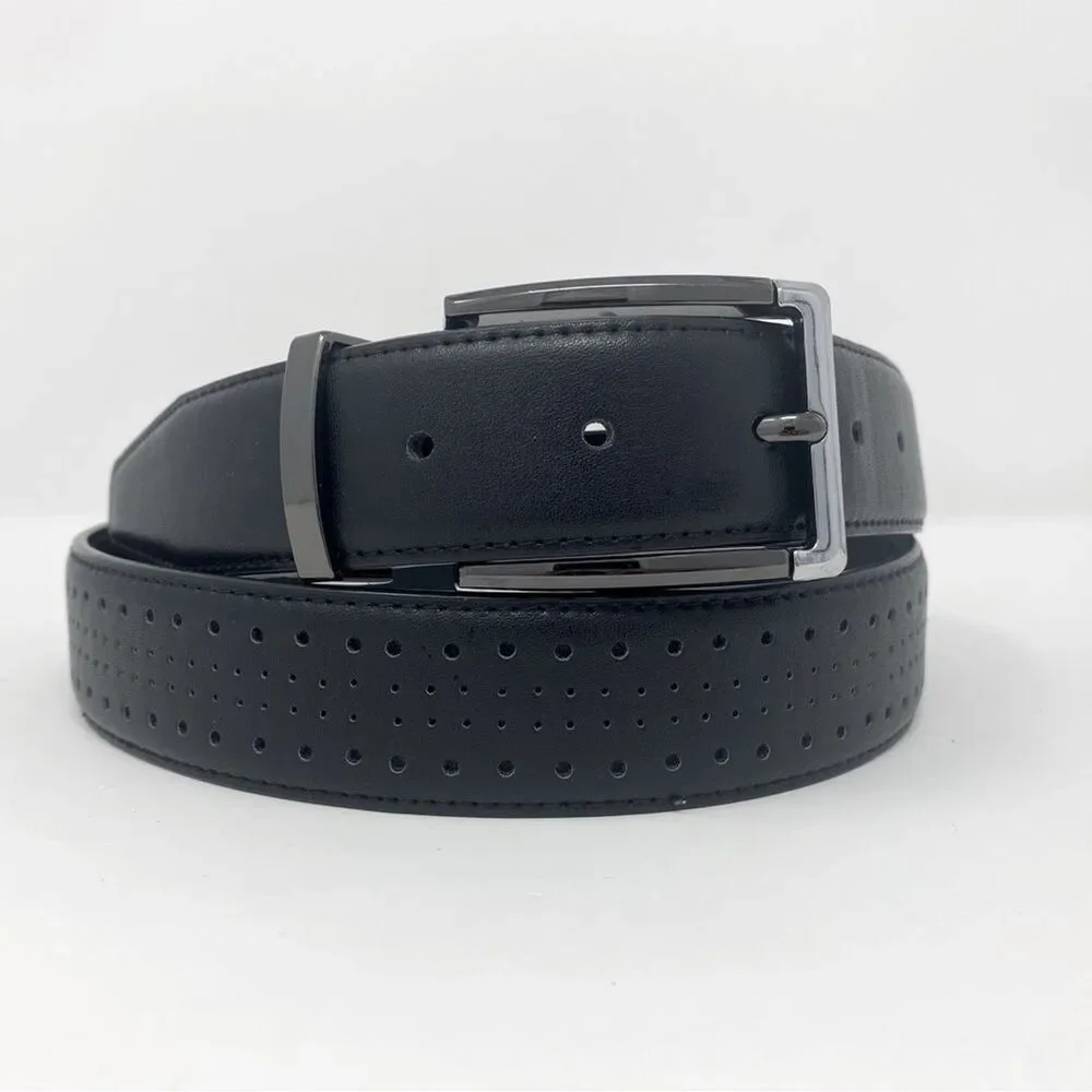 STACY ADAMS 42 Men’s Black Leather Belt Pacer Perforated Casual Dressy Belt
